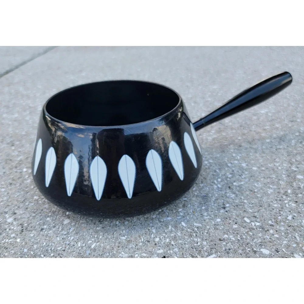 MCM Vintage Catherineholm Black‎ White Lotus Enamelware Fondue Pot Only